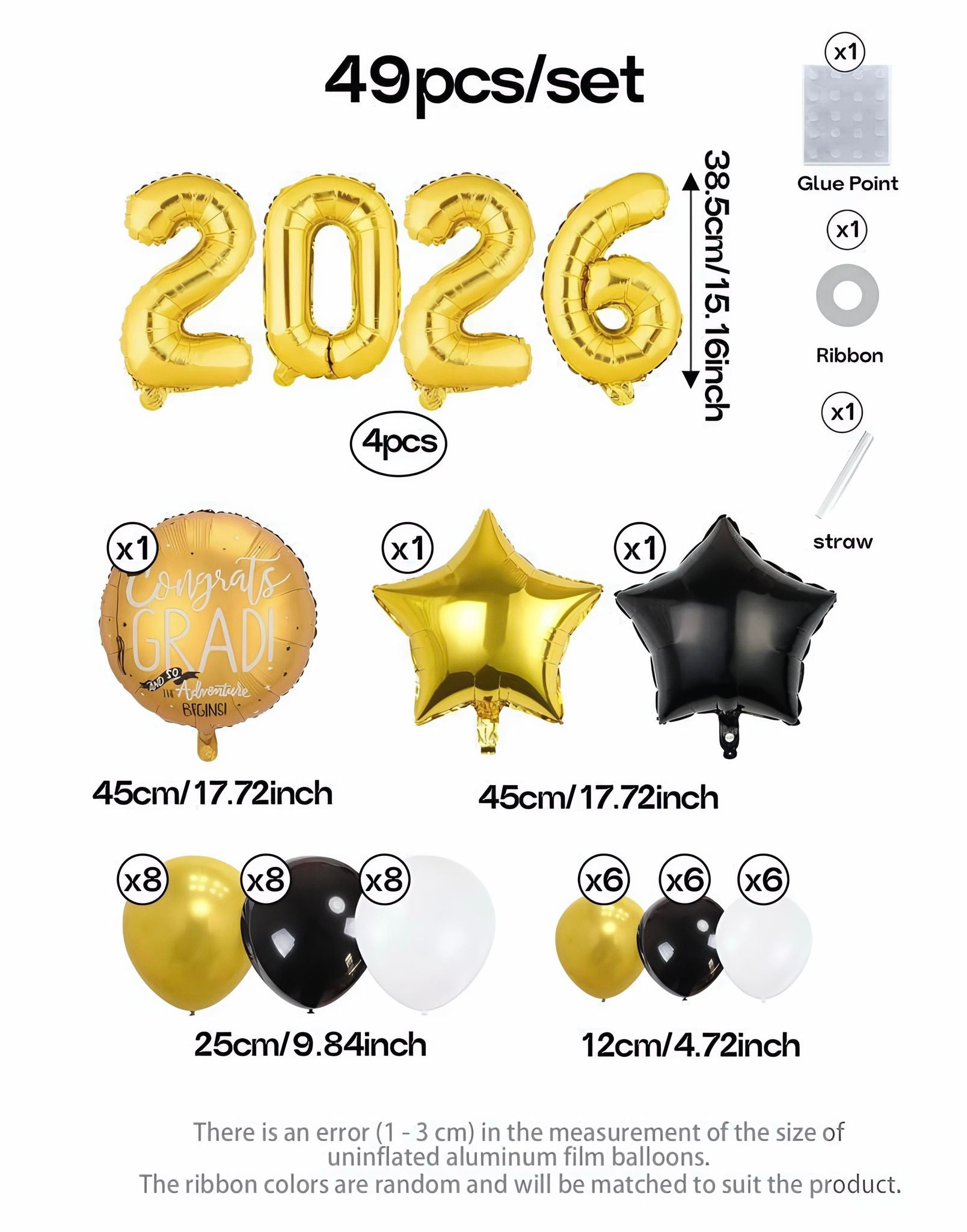 Graduation Balloon Kit Black Gold – Congrats Grad Party Decoration Set