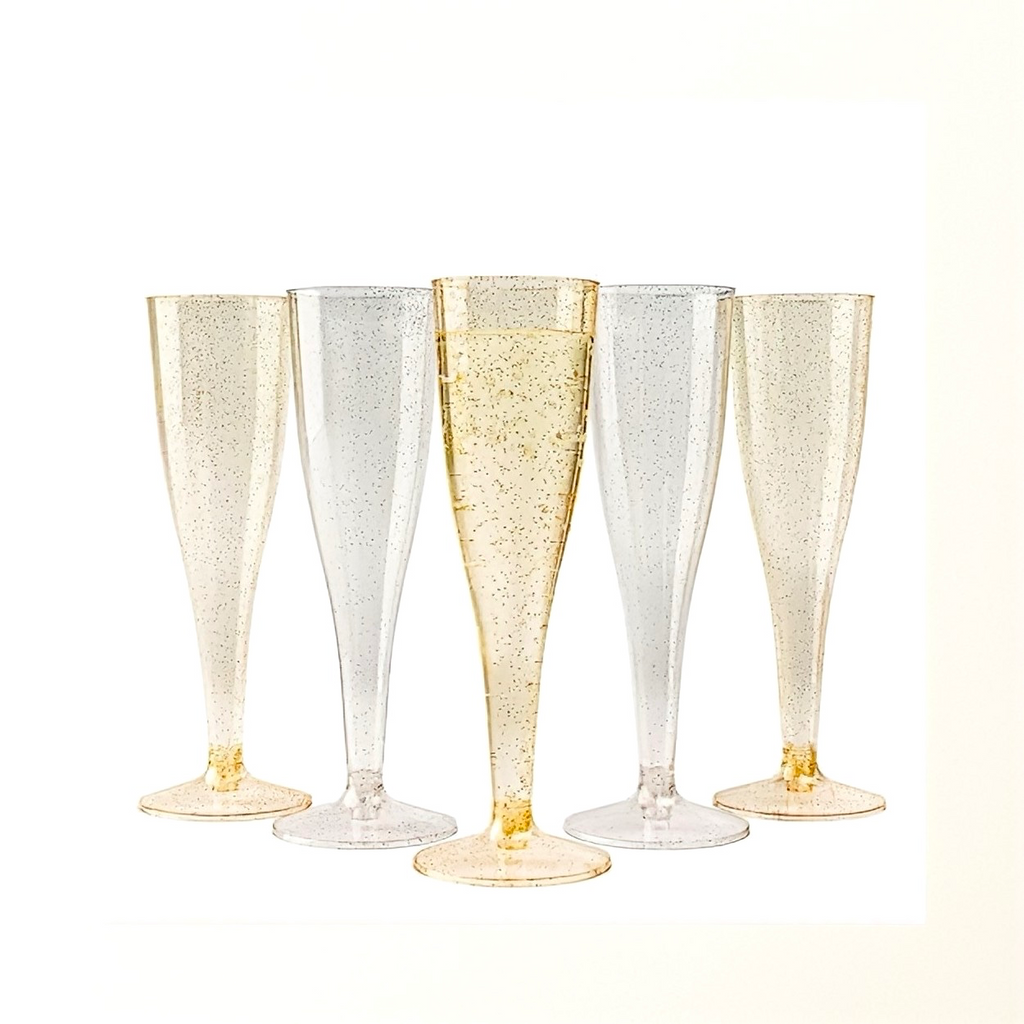 Gold Glitter Plastic Flutes