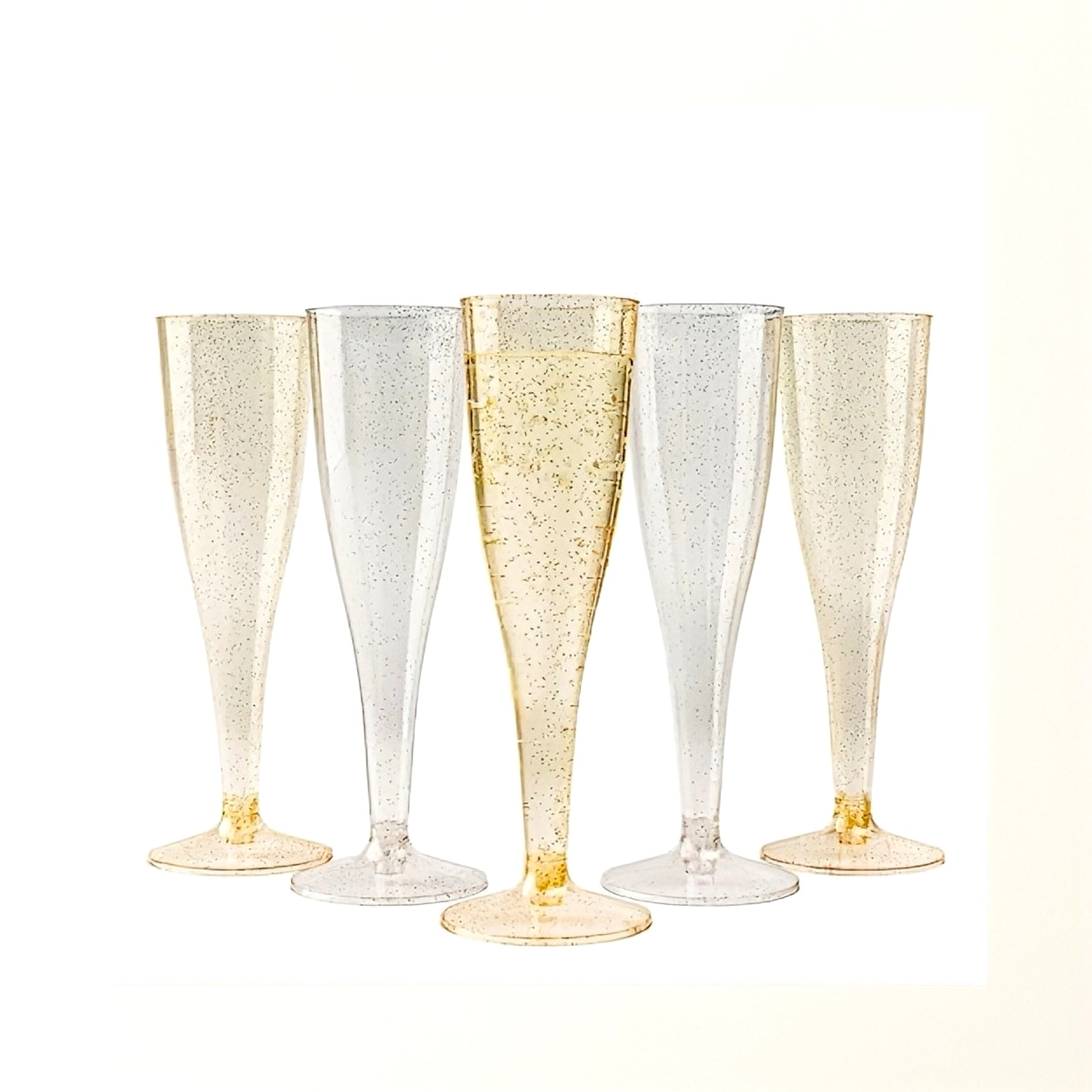 Gold Glitter Plastic Flutes