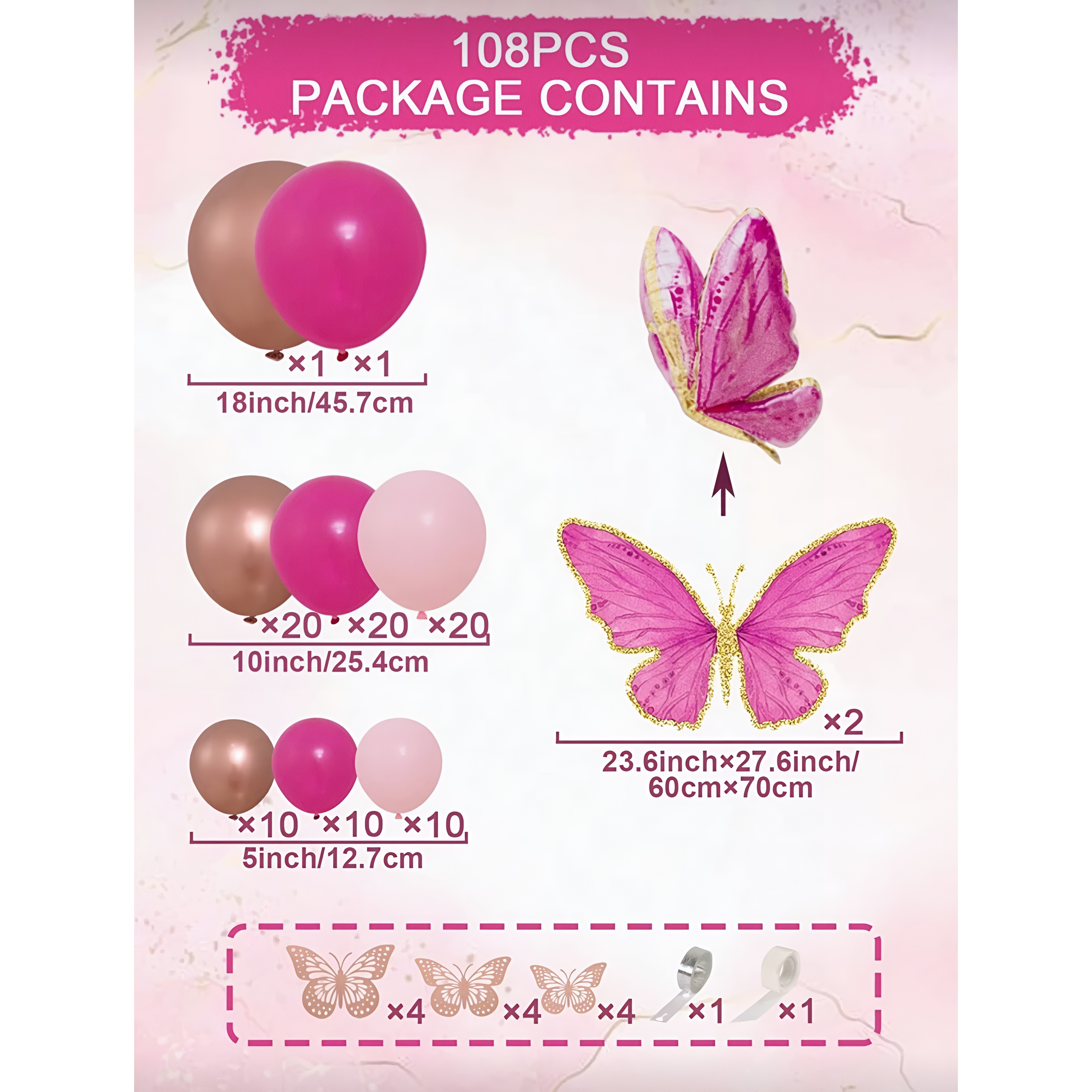 Pink Butterfly Balloon Set