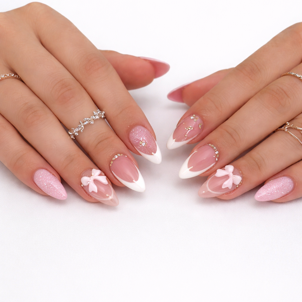 Blush Bow French Nails