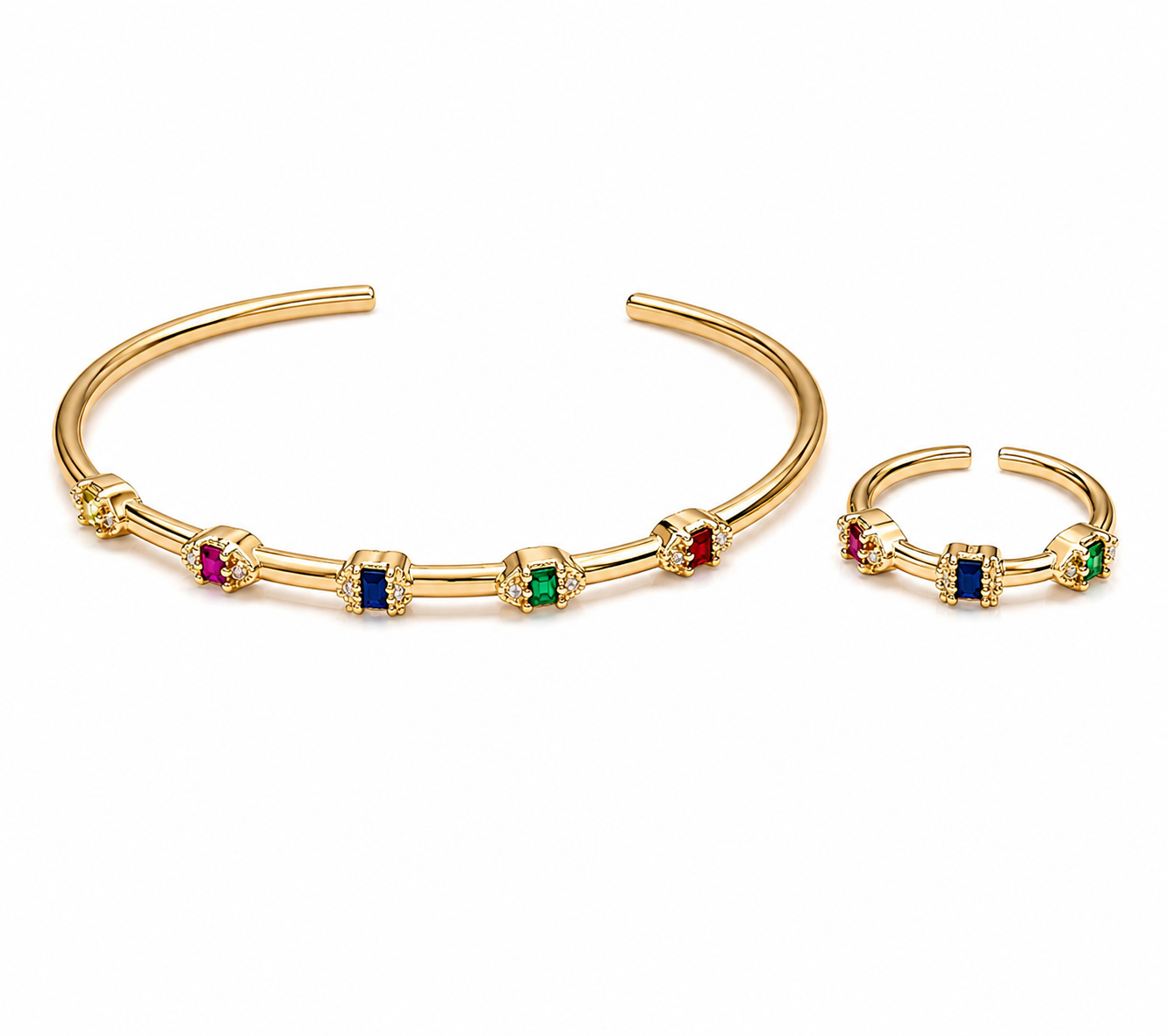 Radiant Gem Cuff & Ring Set - Women's Jewelry Set | Asena Boutique Qatar