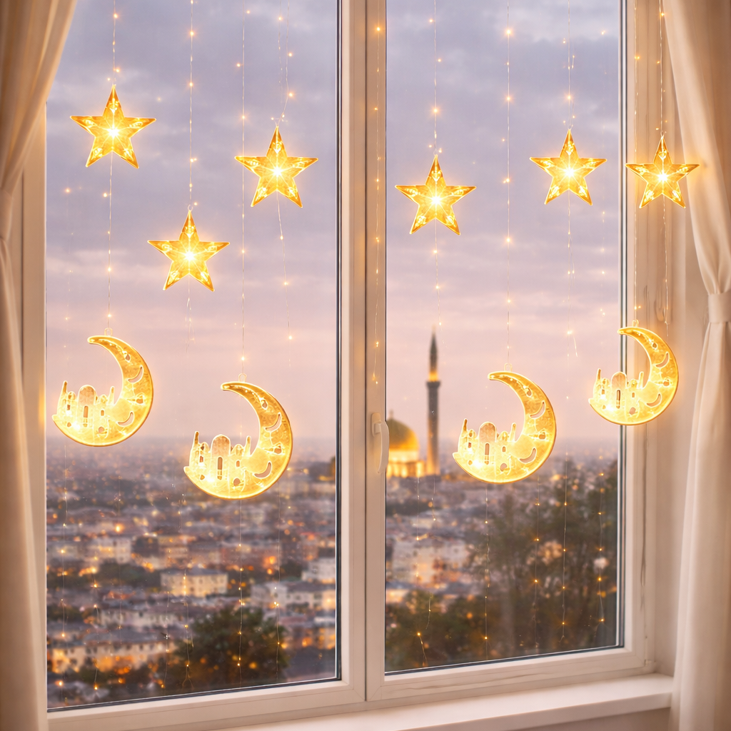 Ramadan Moon & Star Curtain Lights