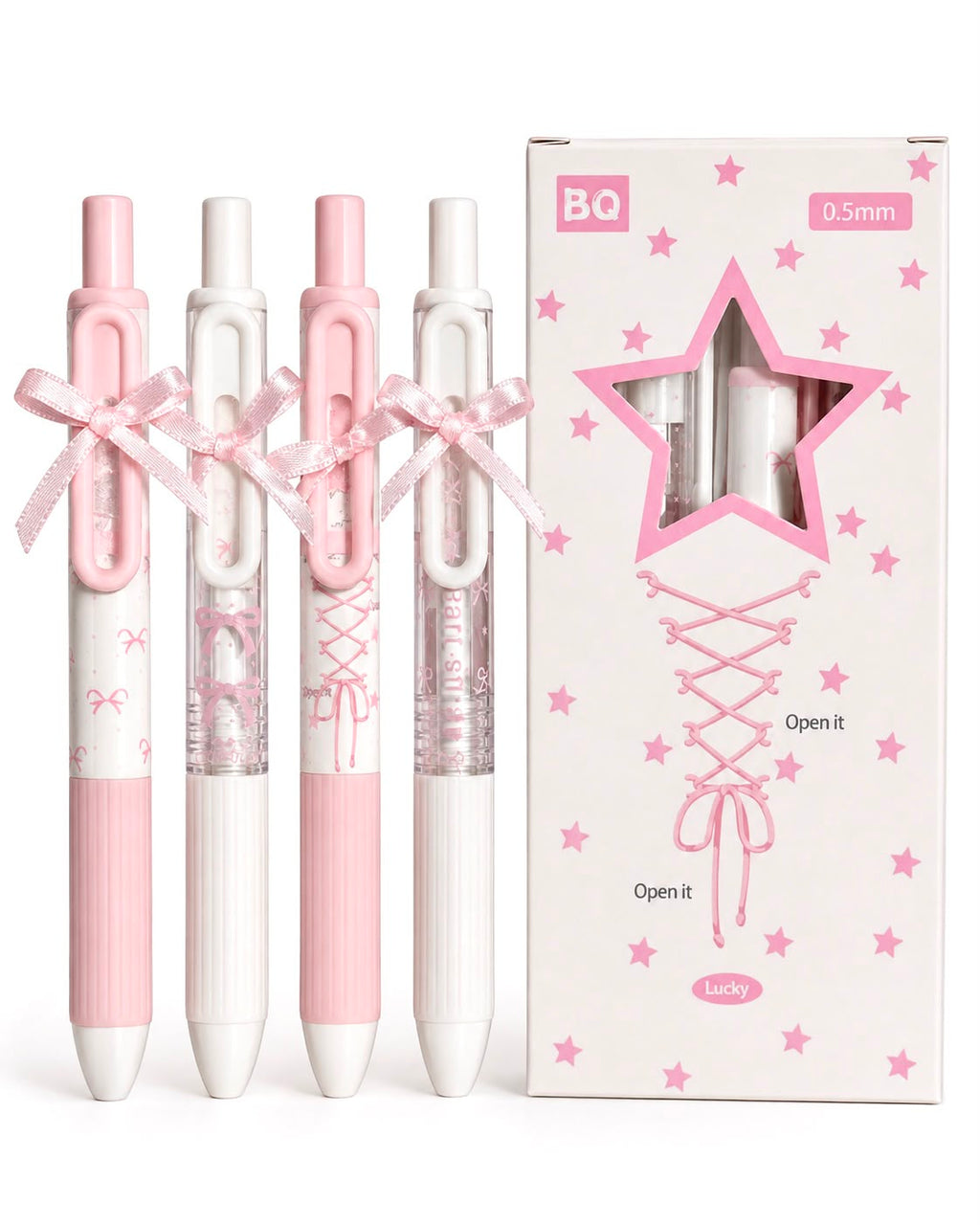 Pink Bow Lace Gel Pens - Pen Set | Asena Boutique Qatar
