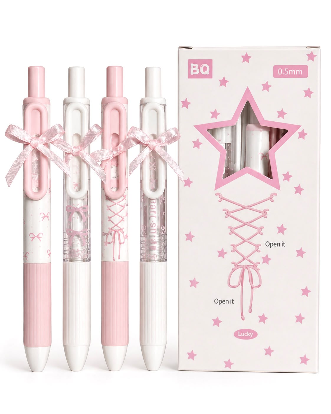 Pink Bow Lace Gel Pens - Pen Set | Asena Boutique Qatar