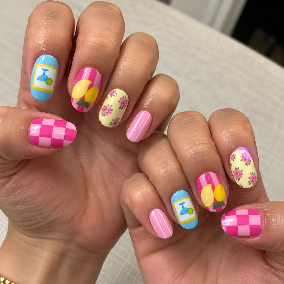 Pink Lemon Floral Press-On Nails - Press-On Nails | Asena Boutique Qatar