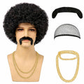 Afro Wig Costume Set with Mustache and Chain
