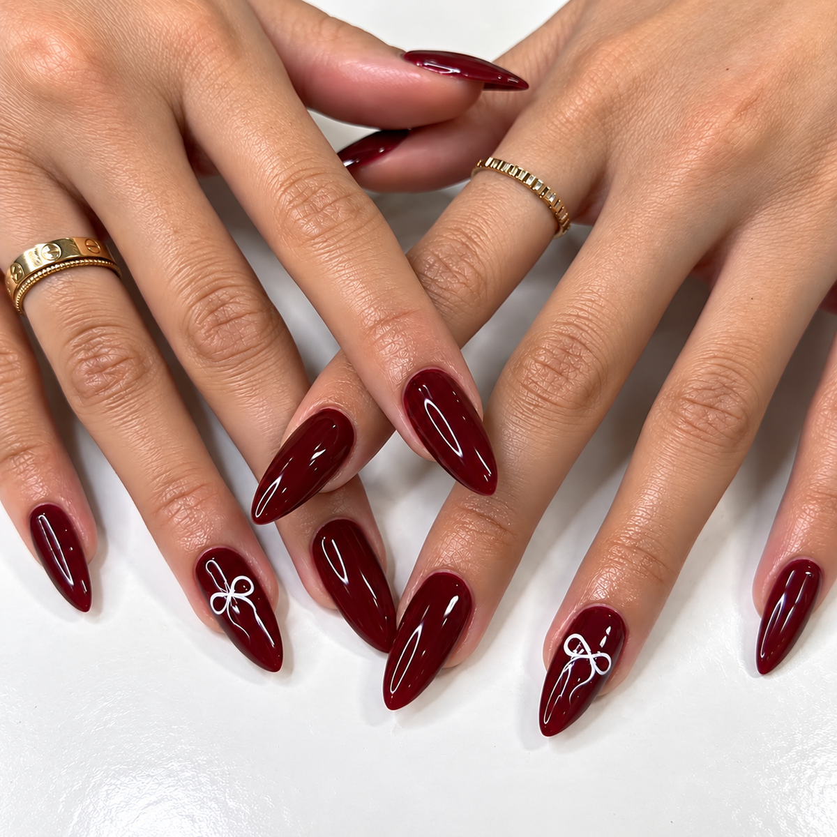 Dark Red Bow Press-On Nails - Press-On Nails | Asena Boutique Qatar