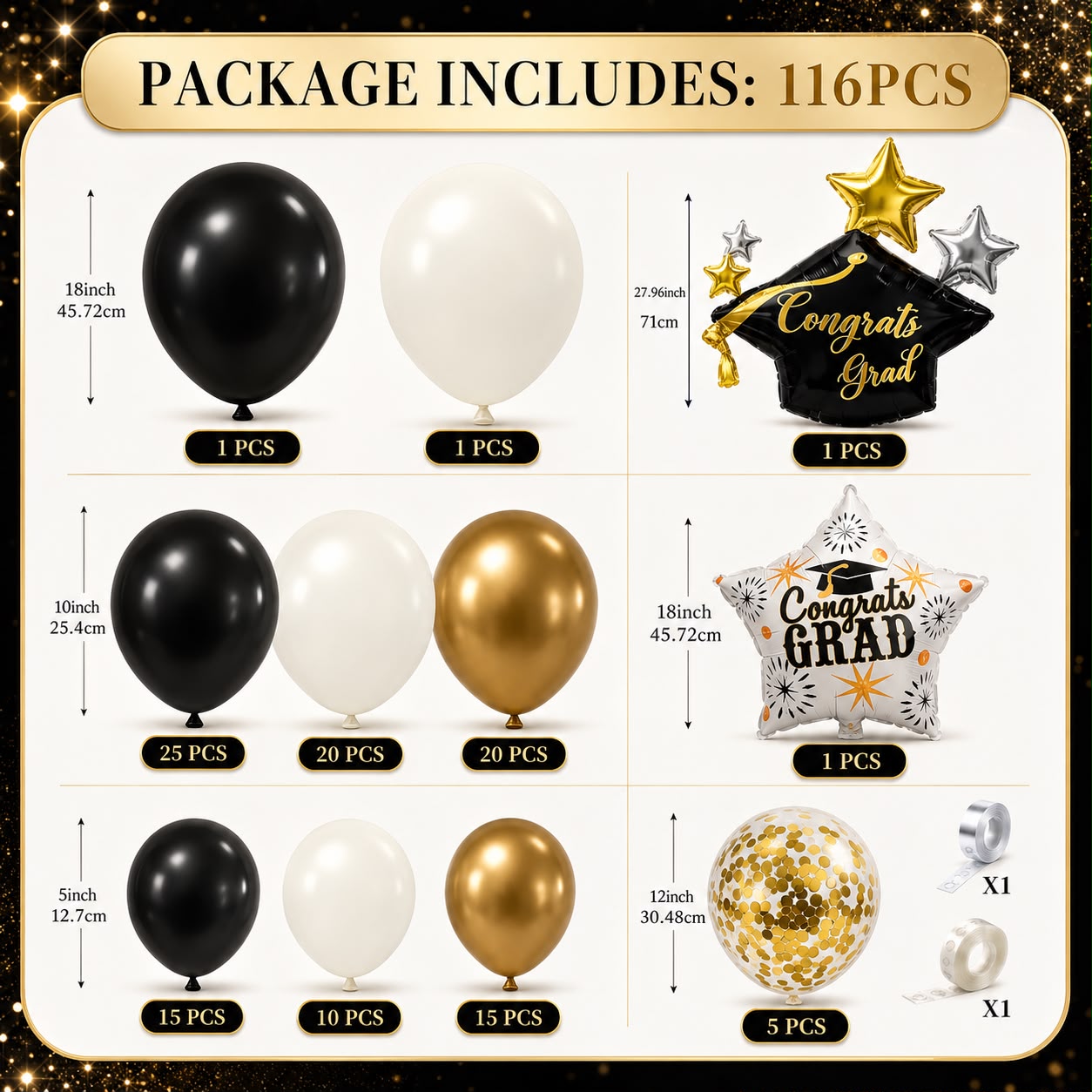 Luxury Black & Gold Graduation Balloon Arch Kit - Balloon | Asena Boutique Qatar