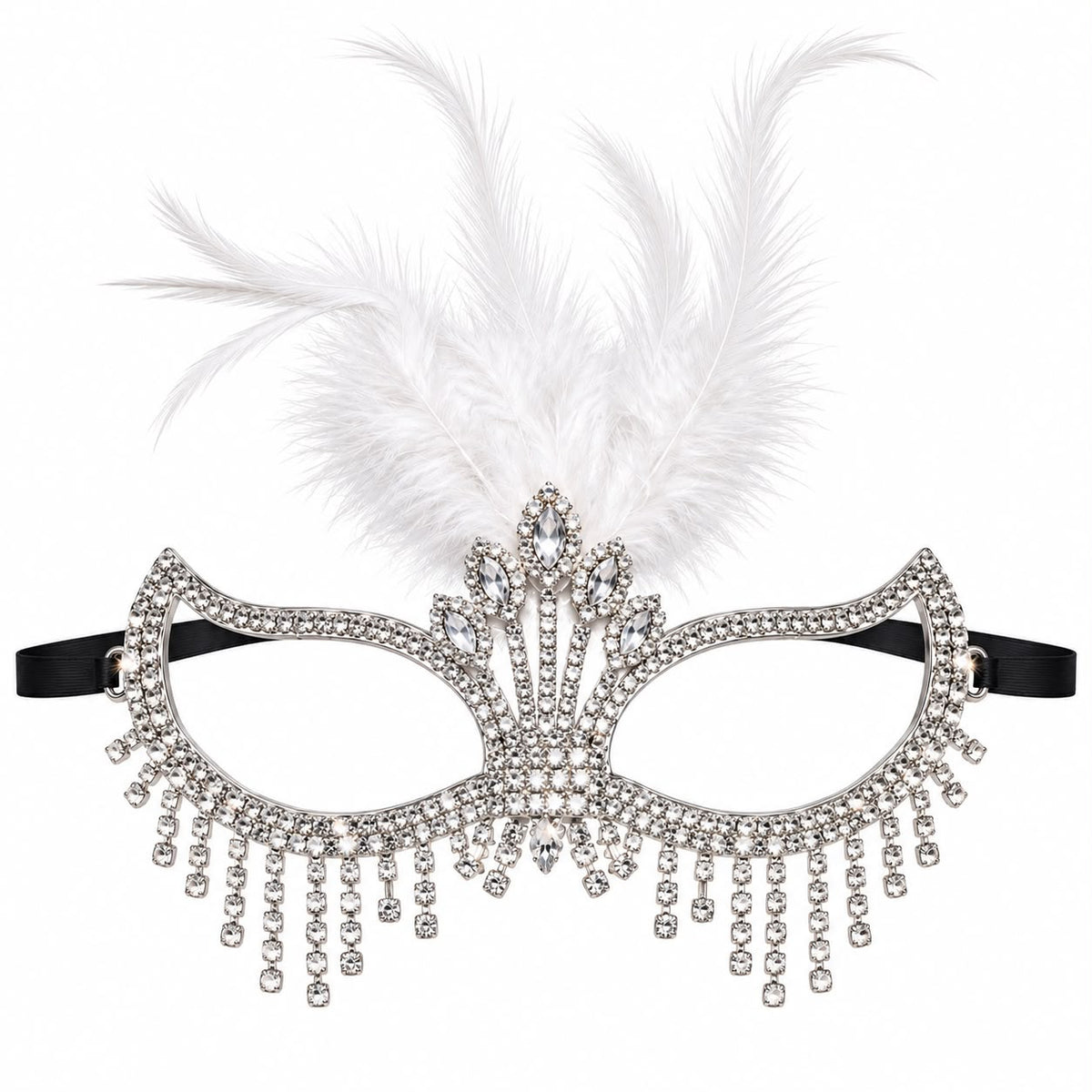 Feather Rhinestone Masquerade Mask - Party Costume | Asena Boutique Qatar