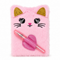 Cute Pink Plush Cat Mini Notebook with Pen - Pen Set | Asena Boutique Qatar