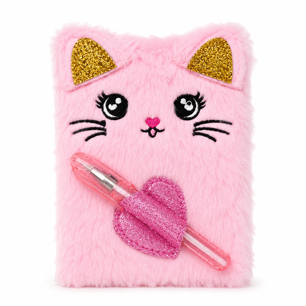 Cute Pink Plush Cat Mini Notebook with Pen - Pen Set | Asena Boutique Qatar