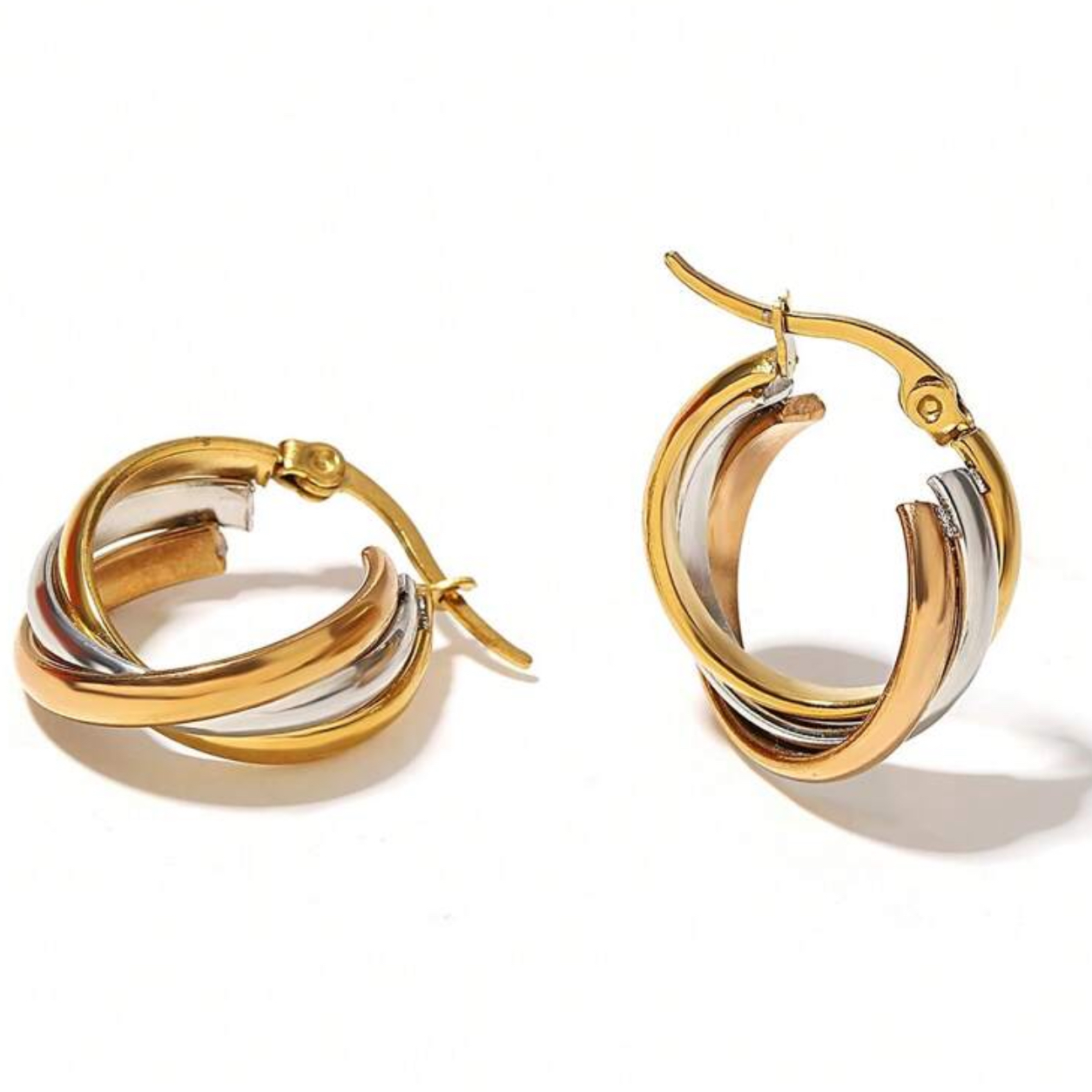Tricolor Twist Hoops - Women's Ring | Asena Boutique Qatar