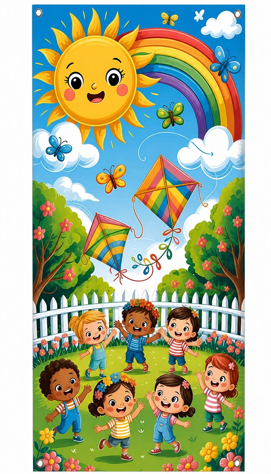 Kids Rainbow Garden Cartoon Banner – Party Decoration