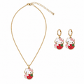 Cute Cat & Strawberry Necklace and Earrings Set - Women's Jewelry Set | Asena Boutique Qatar