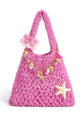 Crochet Beach Tote Bag with Charms – Pink