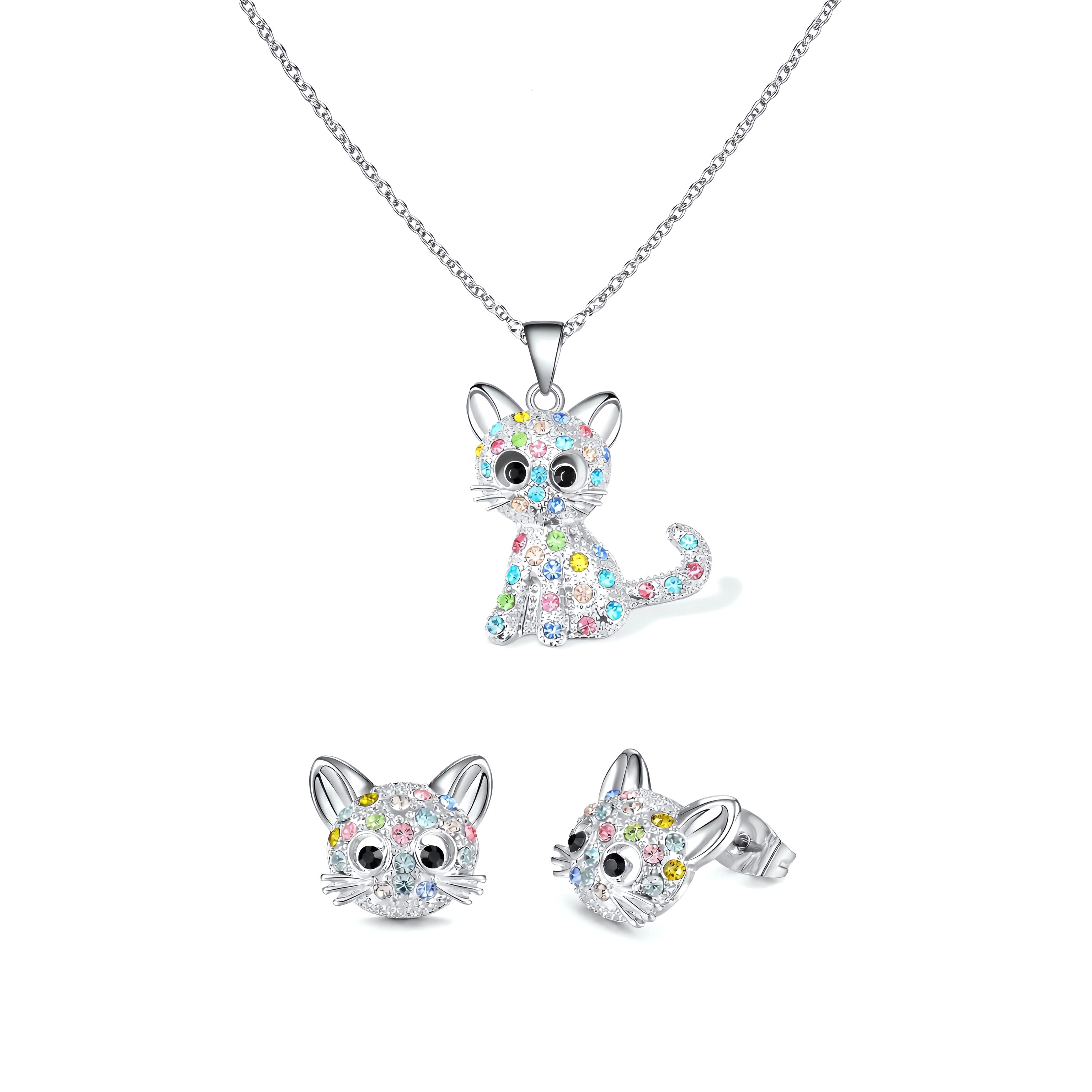 Crystal Cat Necklace Set