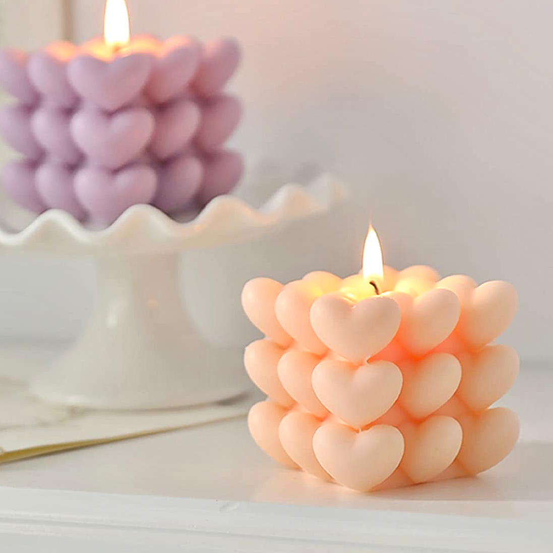Peach Heart Cube Candle