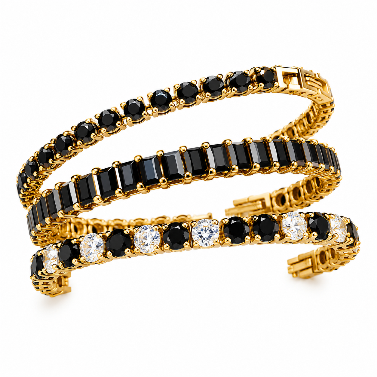 Black Crystal Bracelet Trio Set - Men's Bracelet | Asena Boutique Qatar