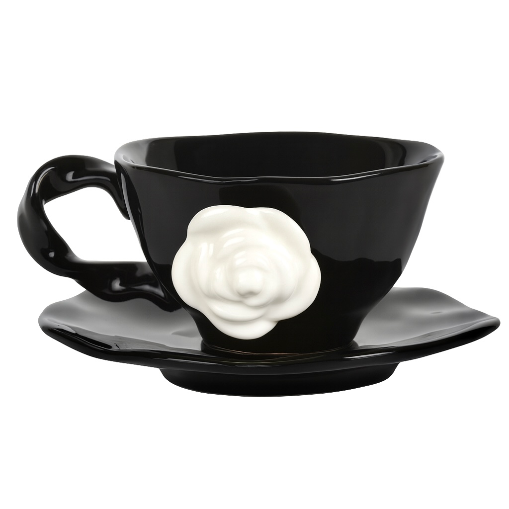 Black Rose Ceramic Cup & Saucer Set