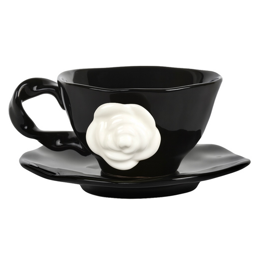 Black Rose Ceramic Cup & Saucer Set