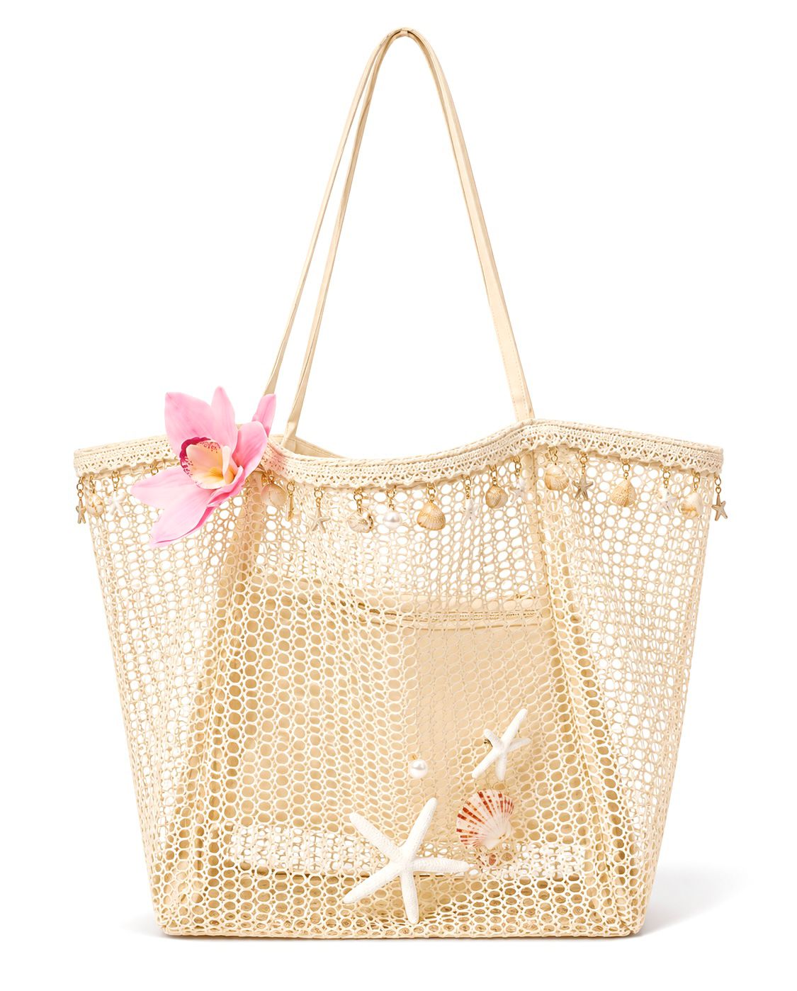 Floral Coastal Mesh Beach Tote Bag - Tote Bag | Asena Boutique Qatar
