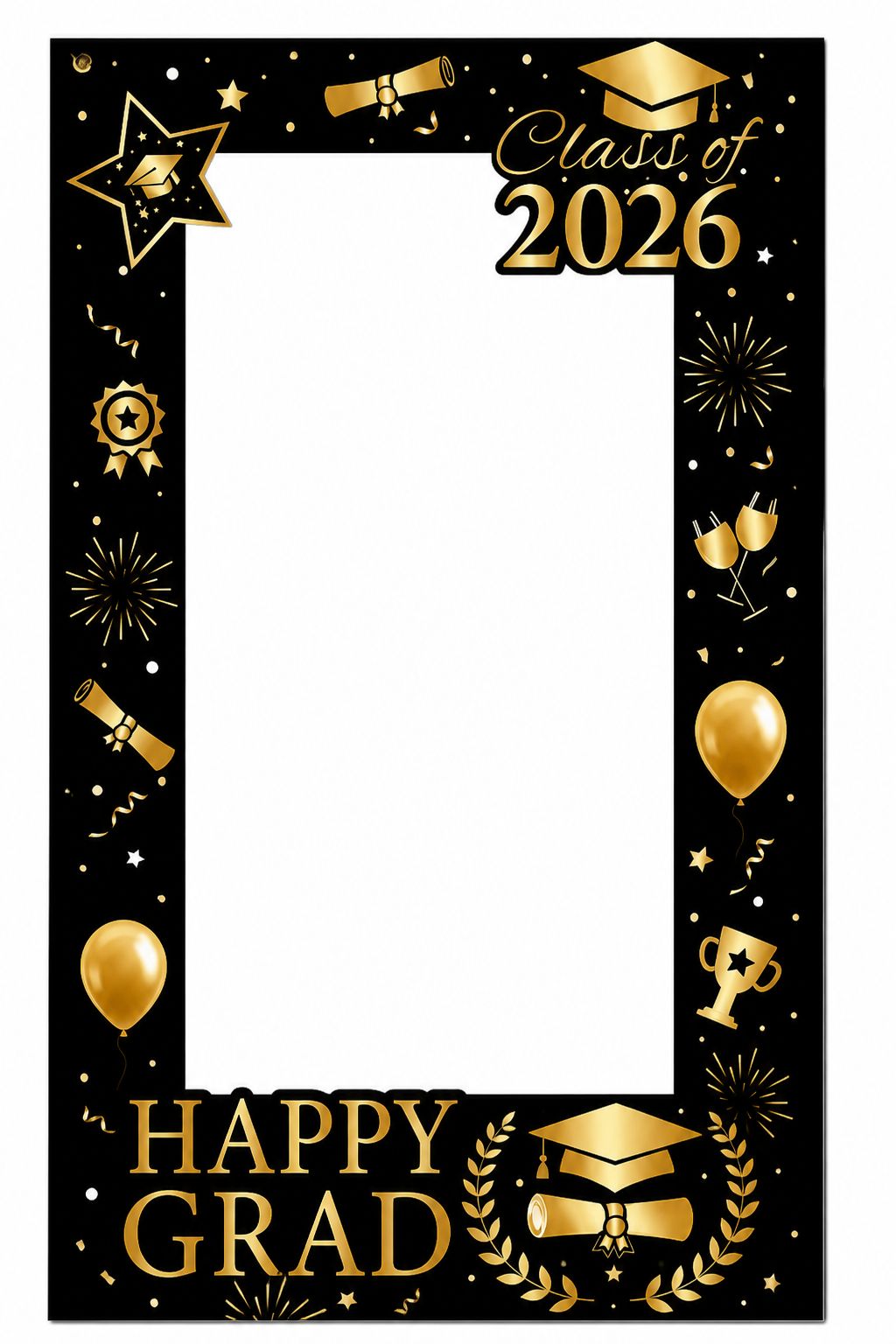 Graduation Photo Booth Frame Banner – Black & Gold