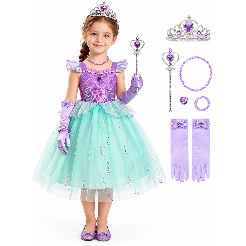 Aqua Princess Dress & Accessories Set - Party Costume | Asena Boutique Qatar