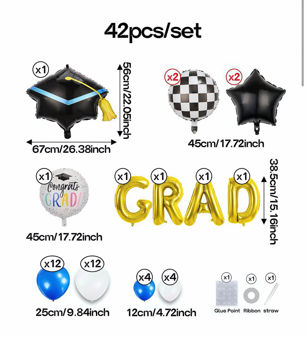 Graduation Balloon Decoration Set – Blue & Gold Theme