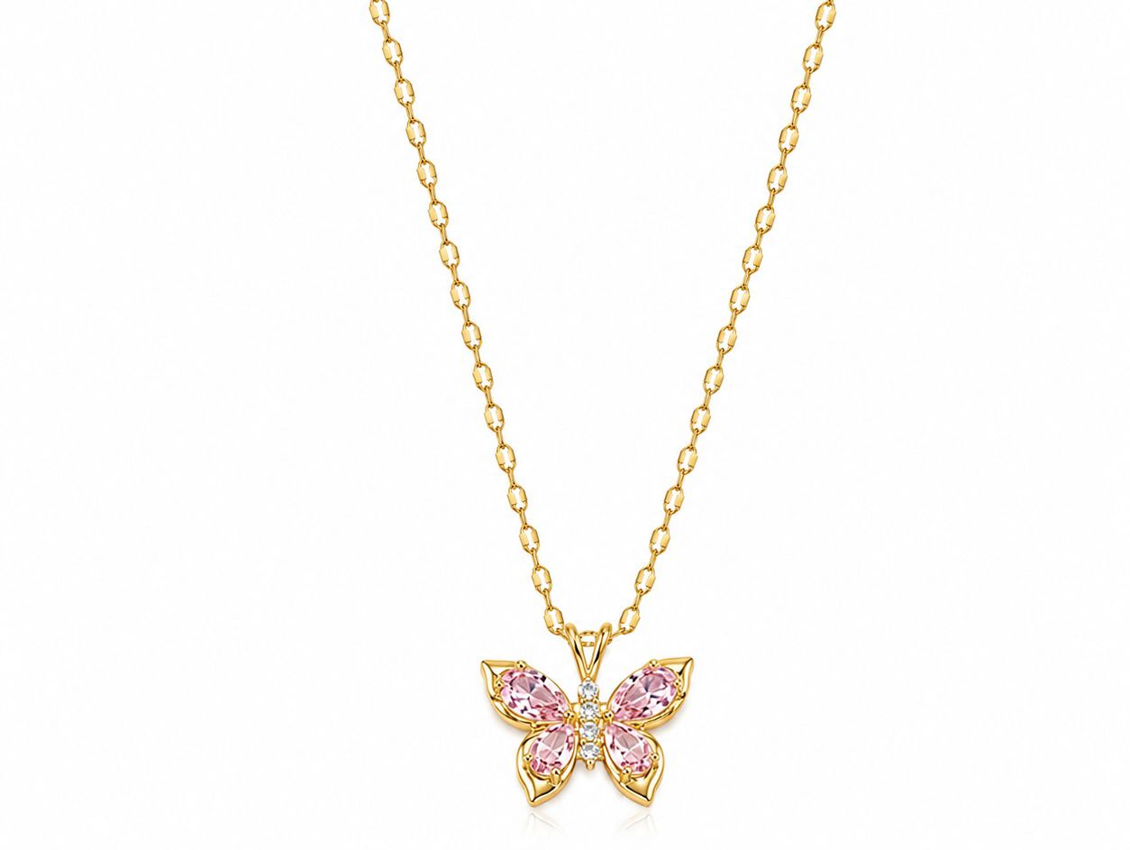 Pink Crystal Butterfly Necklace - Kids' Jewelry | Asena Boutique Qatar